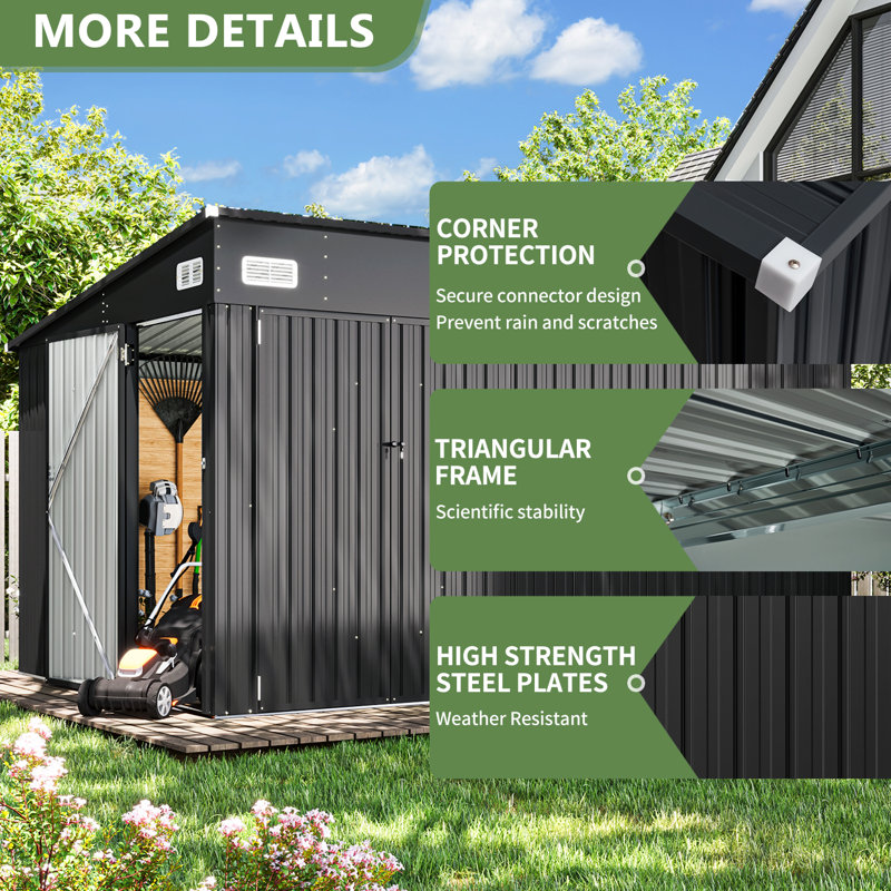 JolyDale Metal Lean-to Storage Shed With Three Doors & Reviews